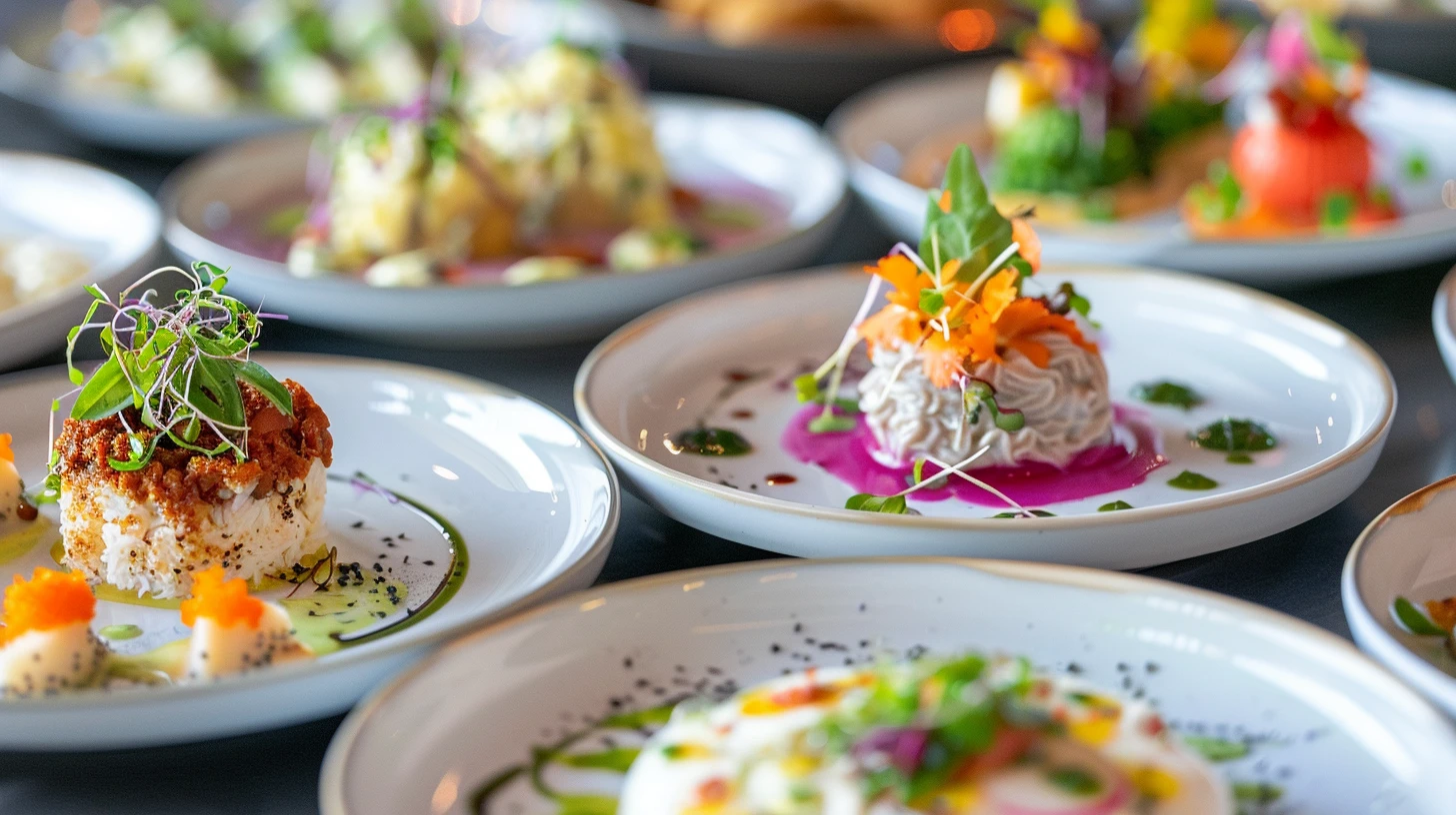 Collage of the finest culinary delights Rochester has to offer, featuring beautifully plated dishes, fresh local ingredients, and creative presentations